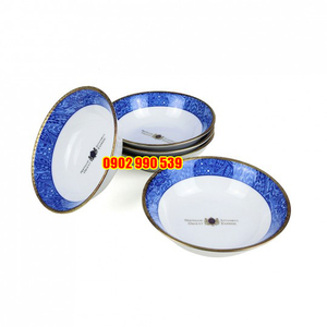 Bộ 5 Chén Sứ Men Lam Viền Vàng