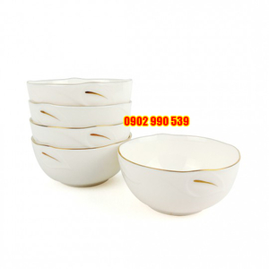 Bộ 5 Chén Sứ Vân Nổi Viền Vàng