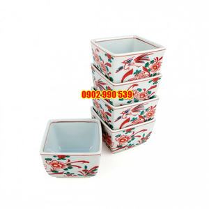 Bộ 5 Chén Sứ Vuông Họa Tiết Chim