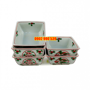 Bộ 5 Chén Sứ Vuông Họa Tiết Hình Chim