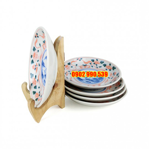 Bộ 5 Dĩa Sứ Men Lam Cảnh Thủy Tùng Có Triện