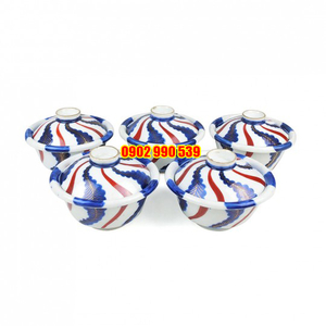 Bộ 5 Tô Có Nắp Vẽ Vàng Có Triện