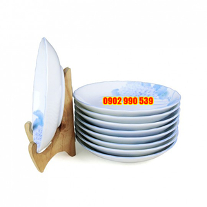 Bộ 9 Dĩa Sứ Men Lam Vẽ Hoa Có Triện