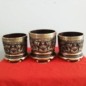 Bộ ba bát hương đồng thờ cúng song long đúc nổi đẹp