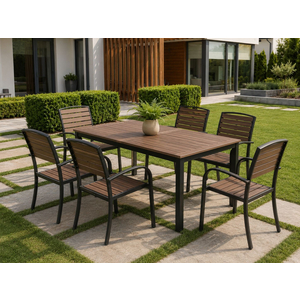 Bộ bàn ăn và 6 ghế sân vườn HW-BBD/N MÀU NÂU