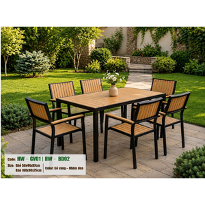 Bộ bàn DÀI + 6 ghế sân vườn HW-BBD/VĐ MÀU VÀNG