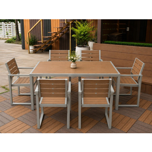 Bộ bàn 6 ghế đơn gỗ nhựa sân vườn SW-L001