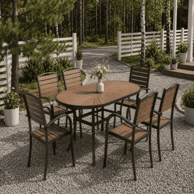 BỘ BÀN GHẾ TRÒN + 6 GHÊ SÂN VƯỜN HW-BTOVL01-HMD
