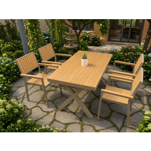 Bộ bàn ngoài trời chân chữ X và 4 ghế sân vườn HW-BBxX màu vàng