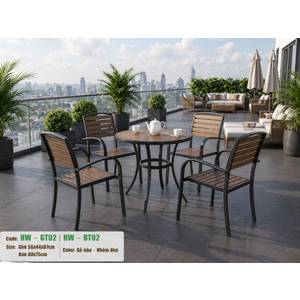 Bộ bàn tròn cà phê 4 ghế sân vườn HW-BBT màu nâu