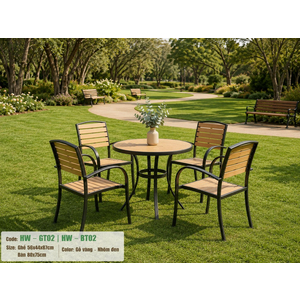 Bộ bàn tròn cà phê 4 ghế sân vườn HW-BBT màu vàng