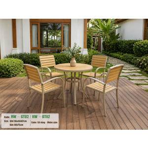 Bộ bàn tròn cà phê 4 ghế sân vườn HW-BBTVX màu vàng