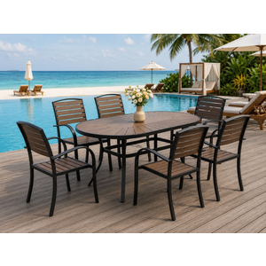 Bộ bàn tròn Oval và 6 ghế sân vườn HW-BBOVAL