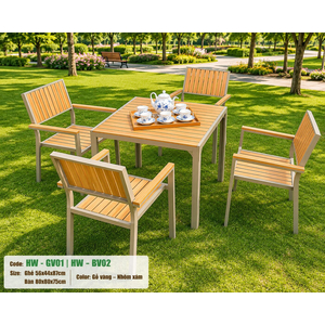 Bộ bàn VUÔNG + 4 ghế sân vườn HW-BBV MÀU VÀNG