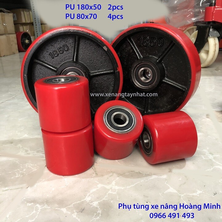 BỘ BÁNH XE NÂNG TAY- BÁNH ĐÔI PU 80x70