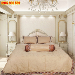 Bộ Chăn Ga Gối Chần Thêu Vi Tính Satin Gấm Tơ Tằm Hàn Quốc Julia