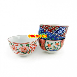 Bộ Chén Sứ Ngũ Sắc Viền Socola Có Triện
