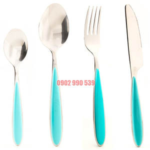 BỘ DAO, THÌA, DĨA CHO TRẺ EM, TAY CẦM MÀU XANH DƯƠNG