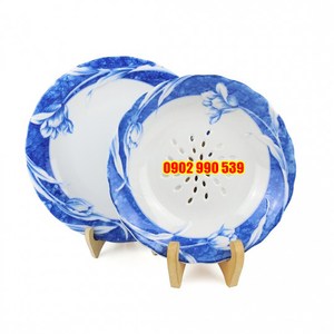 Bộ Dĩa Sứ Sâu Lòng + Dĩa Trẹt Hoa Vân Nổi