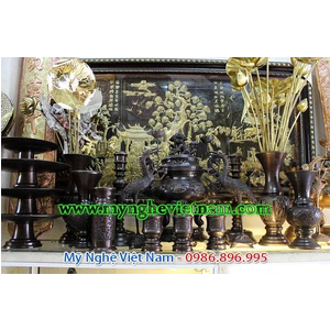 Bộ đỉnh đồng thờ cúng hun đen giả cổ 50cm