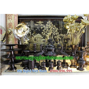 Bộ đỉnh đồng thờ cúng hun đen giả cổ 50cm