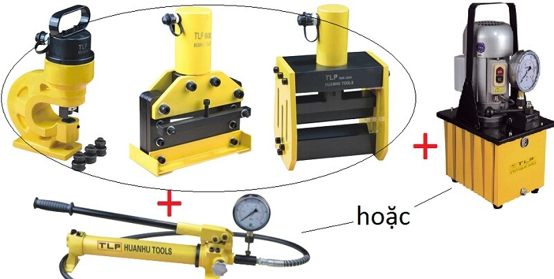 Bô Máy gia công thanh cái gồm: Đầu đột, đầu cắt, đầu uốn + Bơm tay hoặc Máy bơm thủy lực