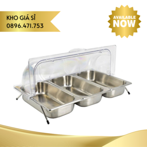 Bộ khay 3 ngăn có chân đế inox kèm nắp mica chống bụi