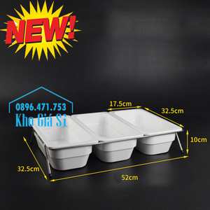 Bộ khay melamine 3 ngăn có nắp đậy kín trang trí thức ăn tiệc buffet