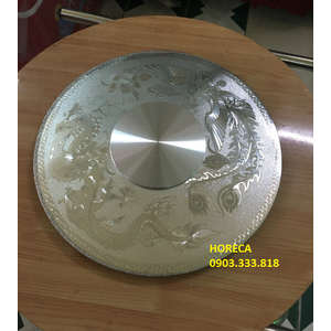 Bộ mâm xoay bàn ăn rồng phụng 3D màu bạc BMX12