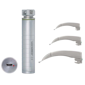 Bộ đặt nội khí quản người lớn ánh sáng lạnh Led 3.7V Luxamed (cán sạc USB, 3 lưỡi cong)