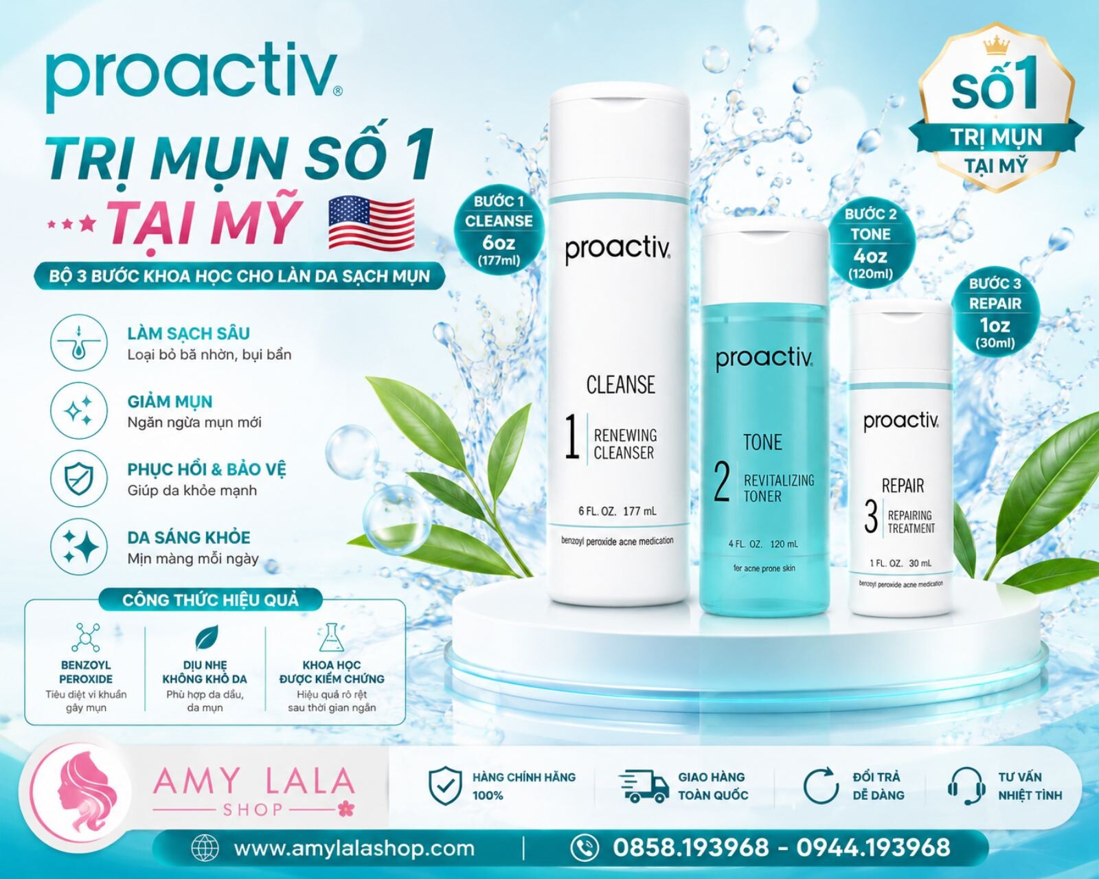 Bộ PROACTIV Mỹ 3 bước (177ml+120ml+30ml) chăm sóc da mụn - 0858193968 - 0944193968 - amylalashop.com