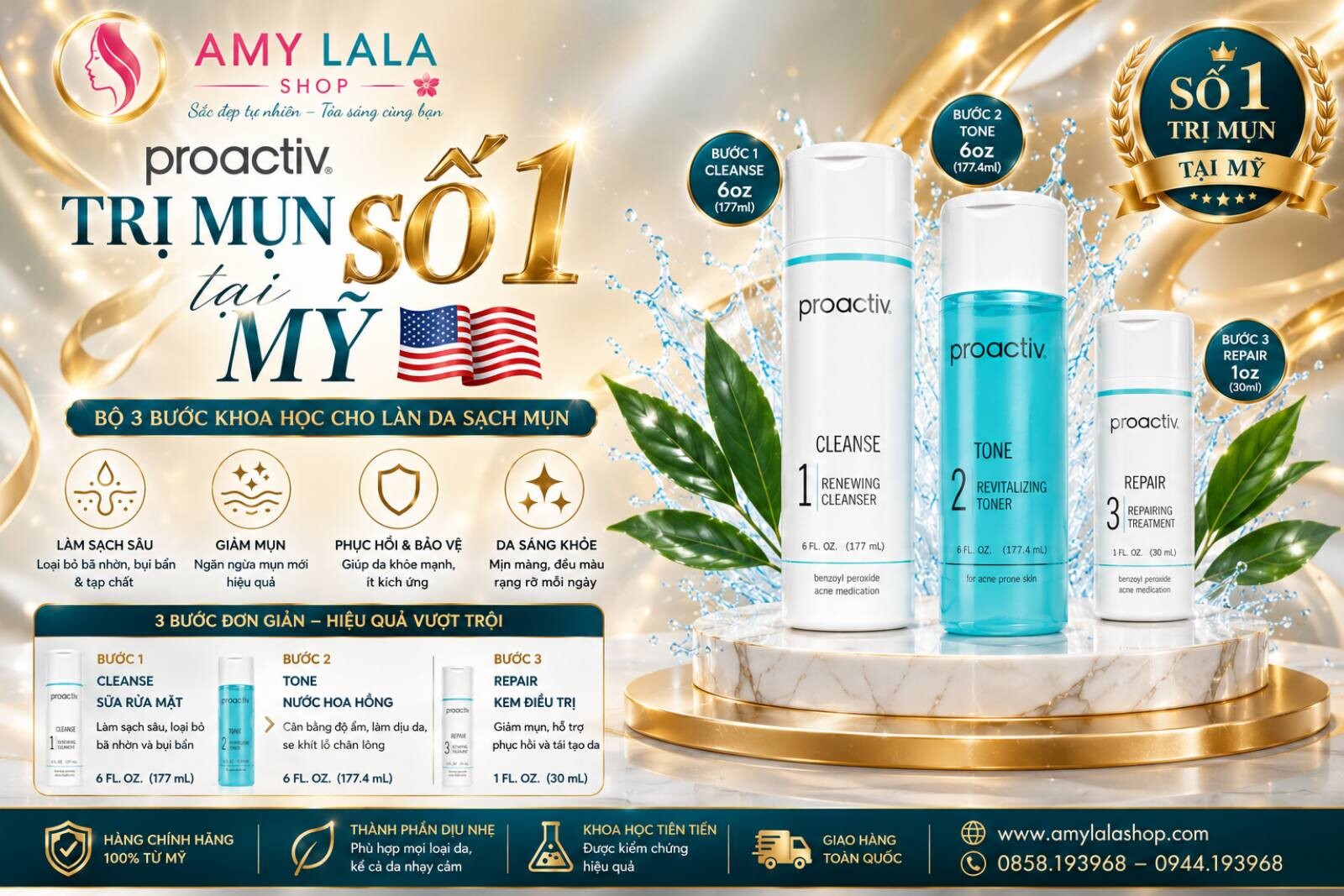 Bộ PROACTIV Mỹ 3 bước (177ml+177ml+30ml) chăm sóc da mụn - 0858193968 - 0944193968 - amylalashop.com
