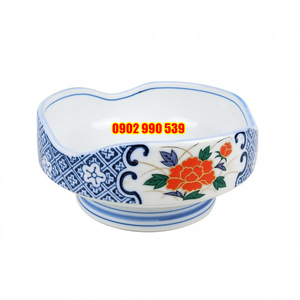 Bồng Sứ Men Lam Vẽ Vàng Có Triện