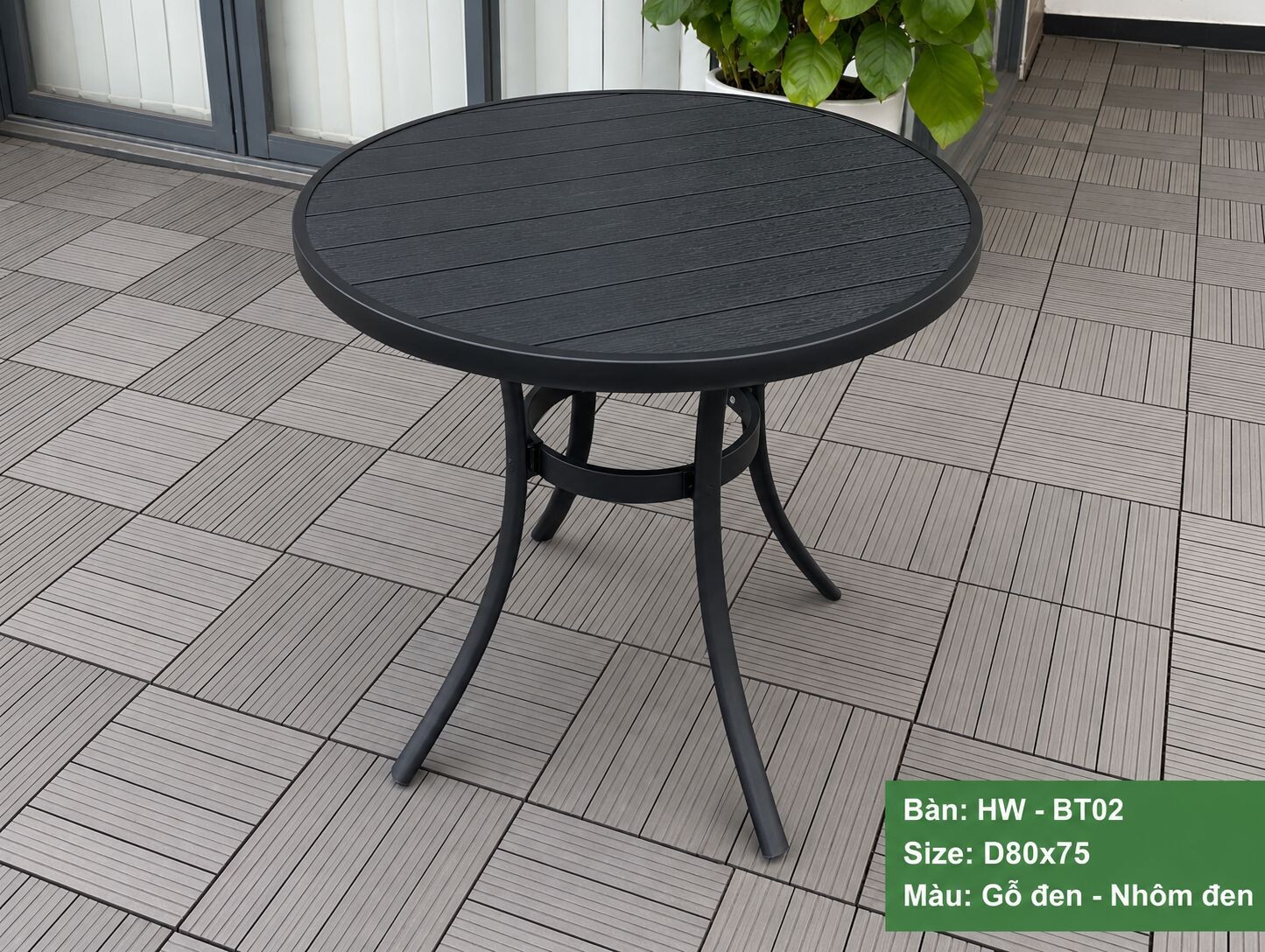 Bộ bàn tròn cà phê 4 ghế sân vườn HW-BBTDD màu đen