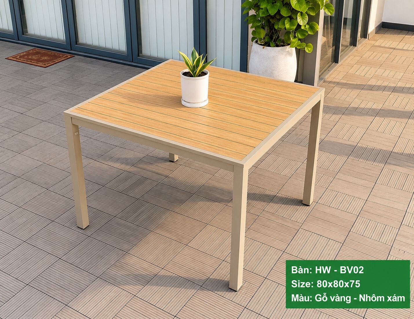 Bộ bàn VUÔNG + 4 ghế sân vườn HW-BBV MÀU VÀNG