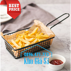 Giỏ inox chữ nhật màu đen có tay cầm đựng khoai tây chiên, gà rán KFC