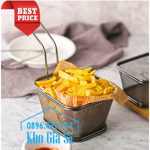 Giỏ inox đen dạng lưới 120 x 95 x 80mm đựng đùi gà rán KFC
