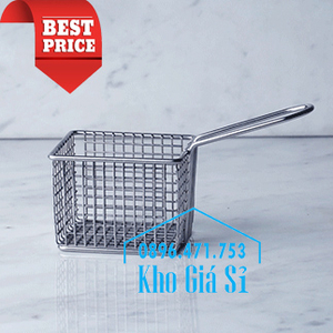 Giỏ inox 304 mini dạng lưới có tay cầm đựng gà rán KFC, các món chiên