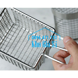 Giỏ inox 304 mini dạng lưới có tay cầm đựng gà rán KFC, các món chiên