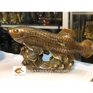 Tượng cá rồng kim ngân long như ý bằng đồng giả cổ