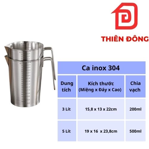 Ca Inox 3 Lít & 5 Lít cao cấp - có vạch chia dùng để pha chế, định lượng thể tích