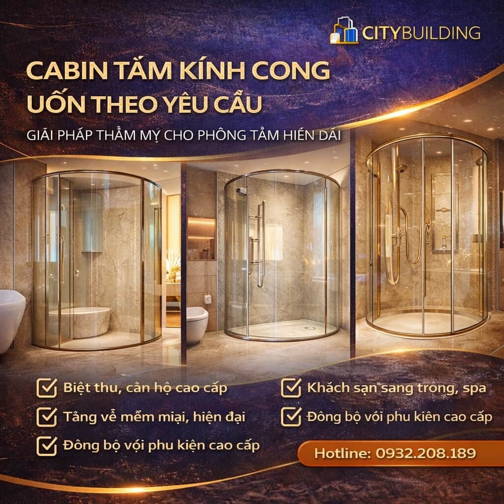 CABIN TẮM KÍNH CONG UỐN THEO YÊU CẦU GIẢI PHÁP THẨM MỸ CHO PHÒNG TẮM HIỆN ĐẠI CITYBUILDING
