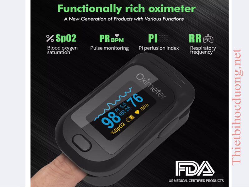 Máy đo nồng độ oxy trong máu, 4 chức năng và đo mạch, chỉ số tưới máu và tỷ lệ tần số hô hấp