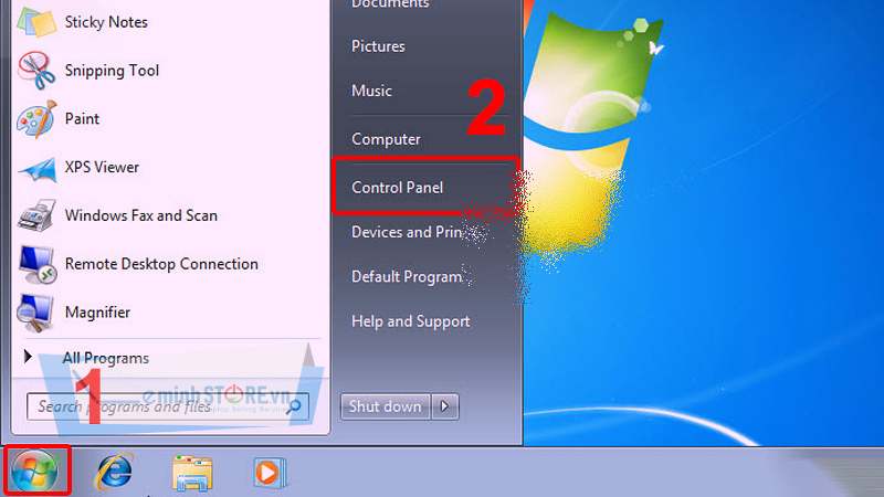 Vào Menu Start và chọn Control Panel Vào Menu Start và chọn Control Pa