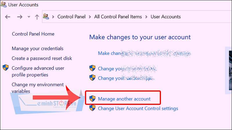 Chọn Manage another account Chọn Manage another account