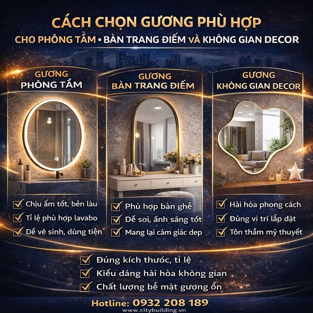 CÁCH CHỌN GƯƠNG PHÙ HỢP CHO PHÒNG TẮM BÀN TRANG ĐIỂM VÀ KHÔNG GIAN DECOR