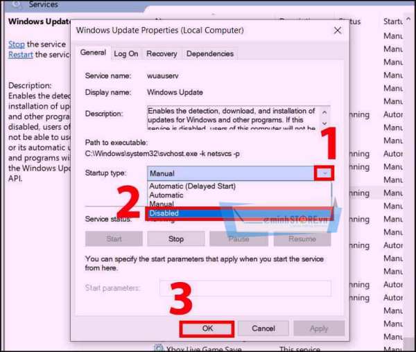 Bạn vào mục Startup type > chọn Disabled và nhấn OK để kết thúc cài đặt. Bạn vào mục Startup type > chọn Disabled và nhấn OK để kết thúc cài đặt.
