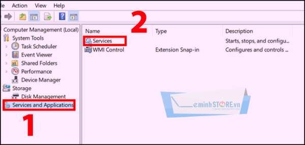 Nhấp chuột phải vào This PC trên màn hình, sau đó chọn Manage Chọn Services and Applications, sau đó chọn Services.