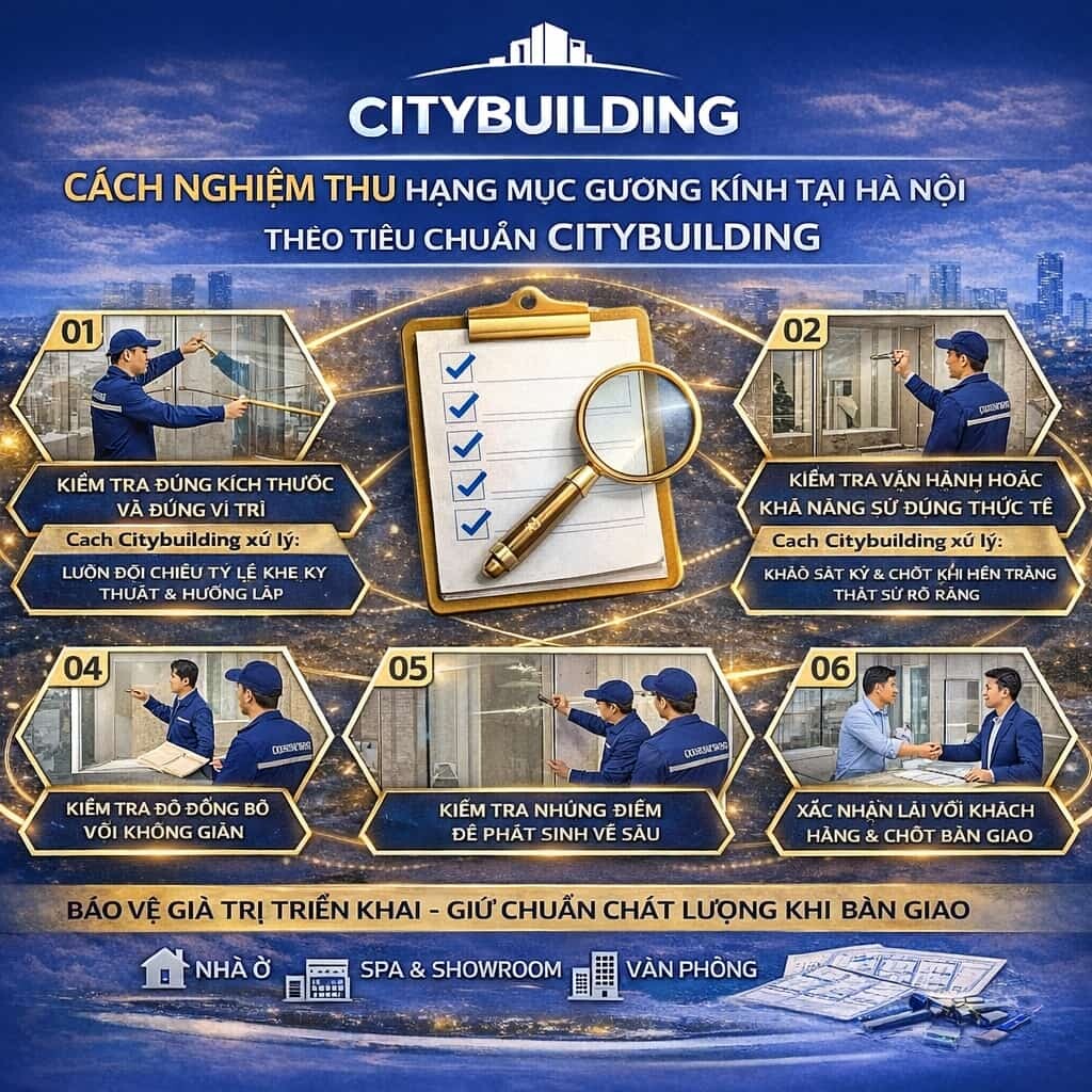 CÁCH NGHIỆM THU HẠNG MỤC GƯƠNG KÍNH TẠI HÀ NỘI THEO TIÊU CHUẨN CITYBUILDING