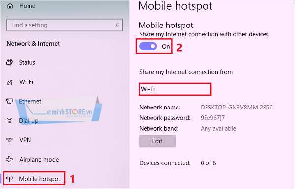 Bạn chọn Mobile hotspot > Bật On > Chọn Wi-Fi để chia sẻ Wi-Fi cho người khác Bạn chọn Mobile hotspot > Bật On > Chọn Wi-Fi để chia sẻ Wi-Fi cho người khác